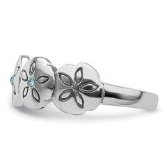 Sterling Silver Rhodium-plated Polished Blue Crystal 5 Sand Dollar Ring - 5