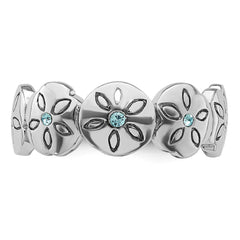 Sterling Silver Rhodium-plated Polished Blue Crystal 5 Sand Dollar Ring - 4