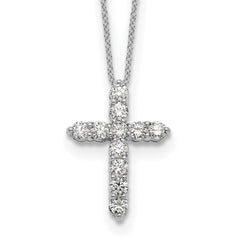 14k White Gold 1 carat Diamond Cross Pendant 18 inch Necklace