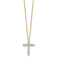 14k Polished 1.5 carat Diamond Cross Pendant 18 inch Necklace