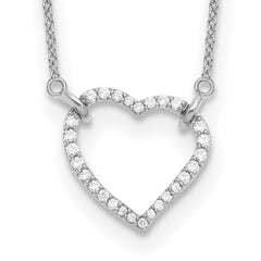 14k White Gold Polished 1/5 carat Diamond Heart 18 inch Necklace