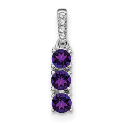 14k White Gold 3-stone Amethyst and Diamond Pendant