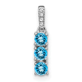 14k White Gold 3-stone Blue Topaz and Diamond Pendant