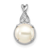 14K White Gold FWC Pearl and Diamond Pendant