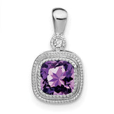 14k White Gold Cushion Amethyst and Diamond Pendant - 3