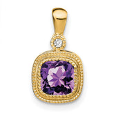 14k Cushion Amethyst and Diamond Pendant