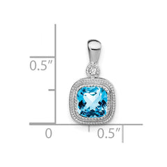 14k White Gold Cushion Blue Topaz and Diamond Pendant - 7