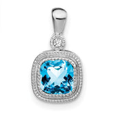 14k White Gold Cushion Blue Topaz and Diamond Pendant - 7
