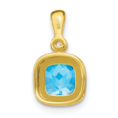 14k Cushion Blue Topaz and Diamond Pendant - 3