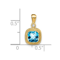 14k Cushion Blue Topaz and Diamond Pendant - 3