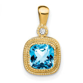 14k Cushion Blue Topaz and Diamond Pendant - 3