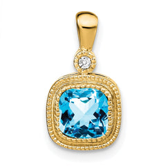 14k Cushion Blue Topaz and Diamond Pendant - 3