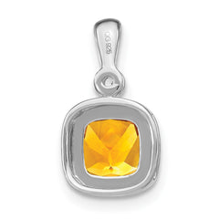 14k White Gold Cushion Citrine and Diamond Pendant - 3