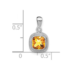 14k White Gold Cushion Citrine and Diamond Pendant - 3