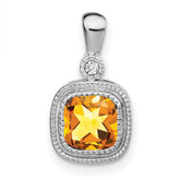 14k White Gold Cushion Citrine and Diamond Pendant - 3