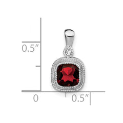 14k White Gold Cushion Garnet and Diamond Pendant - 6