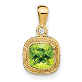 14k Cushion Peridot and Diamond Pendant - 2