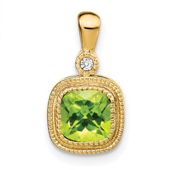 14k Cushion Peridot and Diamond Pendant - 2