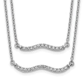 14k White Gold 1/4 carat Diamond Wavy Bar Double Strand 18 inch Necklace
