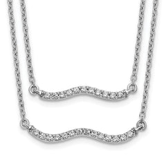 14k White Gold 1/4 carat Diamond Wavy Bar Double Strand 18 inch Necklace