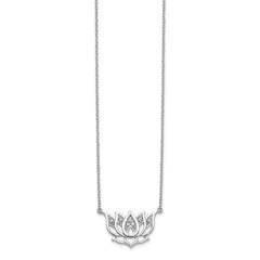 14k White Gold 1/15 carat Diamond Lotus Flower 18 inch Necklace