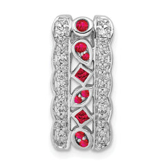 14k White Gold Diamond and .17 Ruby Fancy Vintage Chain Slide