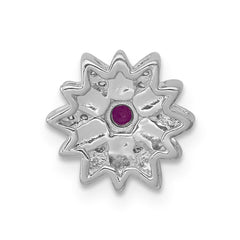 14k White Gold 1/20 carat Diamond and Ruby Flower Chain Slide