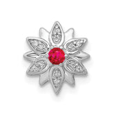 14k White Gold 1/20 carat Diamond and Ruby Flower Chain Slide