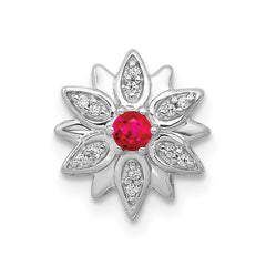 14k White Gold 1/20 carat Diamond and Ruby Flower Chain Slide