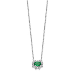 14k White Gold Diamond and Oval Emerald Fancy East-West 18 inch Necklace