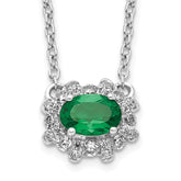 14k White Gold Diamond and Oval Emerald Fancy East-West 18 inch Necklace