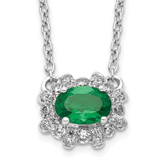 14k White Gold Diamond and Oval Emerald Fancy East-West 18 inch Necklace