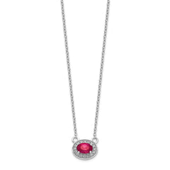 14k White Gold Diamond and 6x4mm Oval Ruby Halo East-West 18 inch Necklace