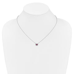 14k White Gold Diamond and 6x4mm Oval Ruby Halo East-West 18 inch Necklace