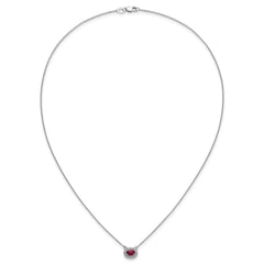 14k White Gold Diamond and 6x4mm Oval Ruby Halo East-West 18 inch Necklace