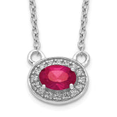 14k White Gold Diamond and 6x4mm Oval Ruby Halo East-West 18 inch Necklace
