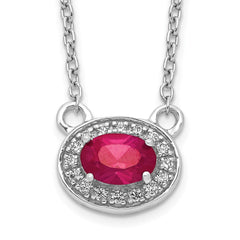 14k White Gold Diamond and 6x4mm Oval Ruby Halo East-West 18 inch Necklace
