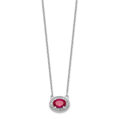 14k White Gold Diamond and 7x5mm Oval Ruby Halo East-West 18 inch Necklace
