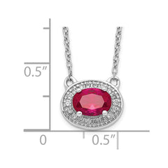 14k White Gold Diamond and 7x5mm Oval Ruby Halo East-West 18 inch Necklace