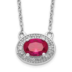 14k White Gold Diamond and 7x5mm Oval Ruby Halo East-West 18 inch Necklace