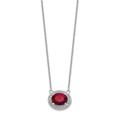 14k White Gold Diamond and 9x7mm Oval Ruby Halo East-West 18 inch Necklace