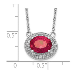 14k White Gold Diamond and 9x7mm Oval Ruby Halo East-West 18 inch Necklace