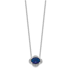 14k White Gold Diamond and Oval Sapphire East-West 18 inch Necklace