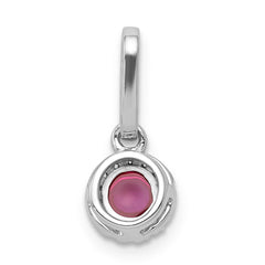 14k White Gold Diamond and Cabochon Ruby Halo Pendant