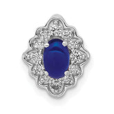 14k White Gold Diamond and Oval Cabochon Sapphire Fancy Vintage Chain Slide