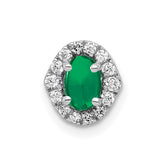 14k White Gold Halo Diamond and Oval Cabochon .73 Emerald Chain Slide