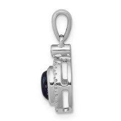 14k White Gold Diamond and Cabochon Sapphire Halo Pendant