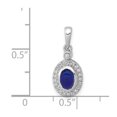 14k White Gold Diamond and Cabochon Sapphire Halo Pendant