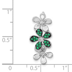 14k White Gold with Black Rhodium Diamond and Emerald Three Flowers Chain Slide