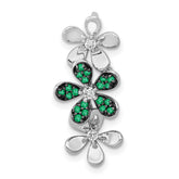 14k White Gold with Black Rhodium Diamond and Emerald Three Flowers Chain Slide